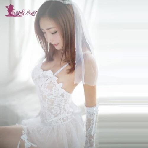 Lurehooker 2017 Sexy Lingerie Hot White Bride Wedding Dress Uniforms Perspective Lace Gauze Outfit Erotic Lingerie Porn Costumes
