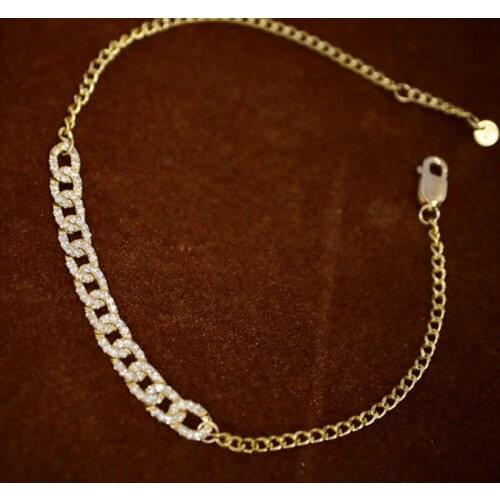 MADALENA SARARA 18K Gold Bangle Genuine Au750 Women Rope Chain Diamond Pave Setting Shinny Yellow Gold Bracelet