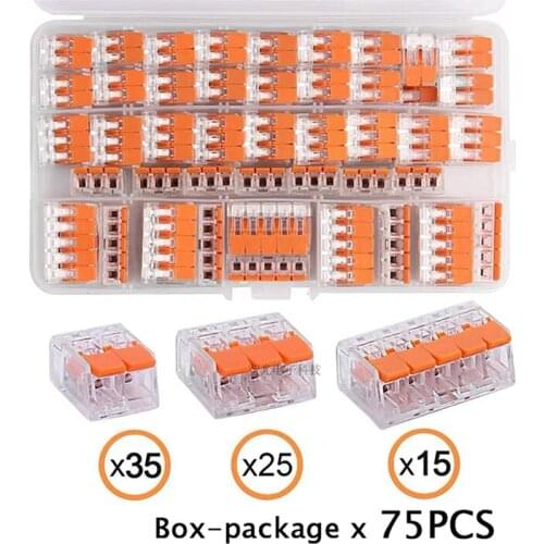 75pcs/box Mini Quick Wire Connector PCT412/413/415 Universal Fast Splitter Electric Cable Conductor Push-in Terminal Block