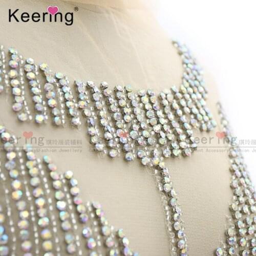Fashion 3D Handmade AB silver Rhinestone Bodice For Party Dress WDP-042