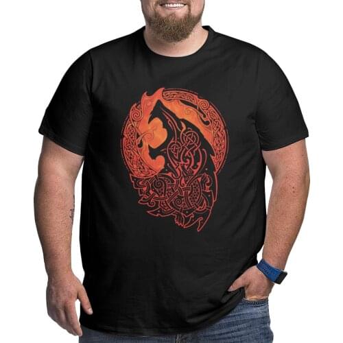 Men T-Shirt Vikings Wolf Fenrir Vintage Cotton Big Tall Tee T Shirt O Neck Tops Plus Size Big Size Large 4XL 5XL 6XL