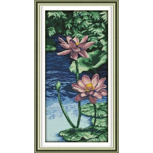 Purple lotus cross stitch kit flower 14ct printed fabric canvas stitching embroidery DIY handmade needlework