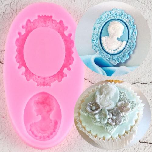 Oval Frame Lady Avatar Cake Border Silicone Molds DIY Cupcake Topper Fondant Cake Decorating Tools Candy Clay Chocolate Moulds