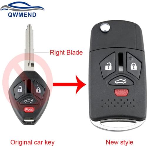 BHKEY 3+1 4 Buttons Smart Flip Car Key Shell For Mitsubishi Lancer Outlander Endeavor Galant MIT11R Blade Car Remote Key Case