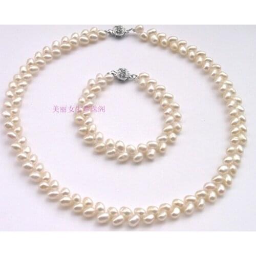 HOT CHEAP PROMOTION 5-6MM Size Freshwater Pearl Jewelry Set, Fashion Necklace Bracelet Earrings Set for Beautiful Bride, 2 color