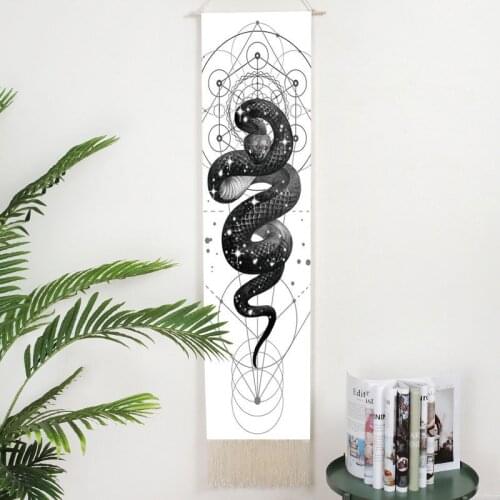Lifelike Snake Wall Hanging Phase Tapestry Bohemia Tarot Tassel Tapestry Boho Mandala Art Tapestries For Bedroom Office Decor