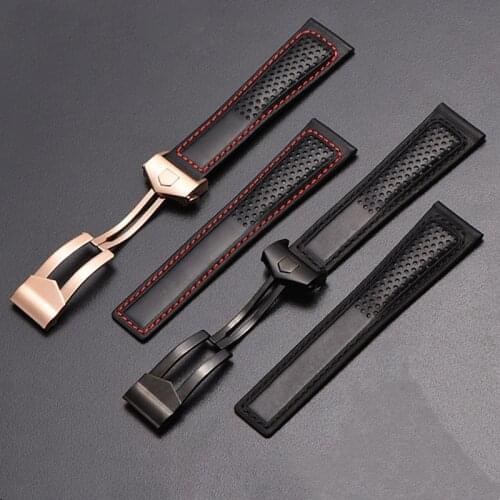 Watch Accessories for -TAG Heuer- Watchband Genuine Leather Strap 22mm Waterproof Leather Watch Strap Replace Wristwatch Belt