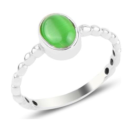 Silverlina Silver Green Cat Eye Engagement Ring