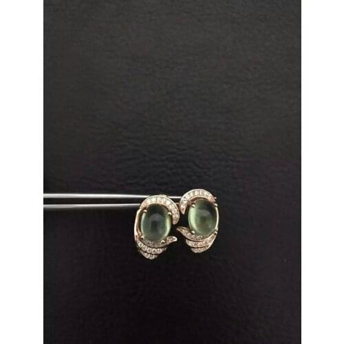 Natural prehnite stone stud earrings S925 silver natural gemstone earrings round for girl womens party Earrings jewelry