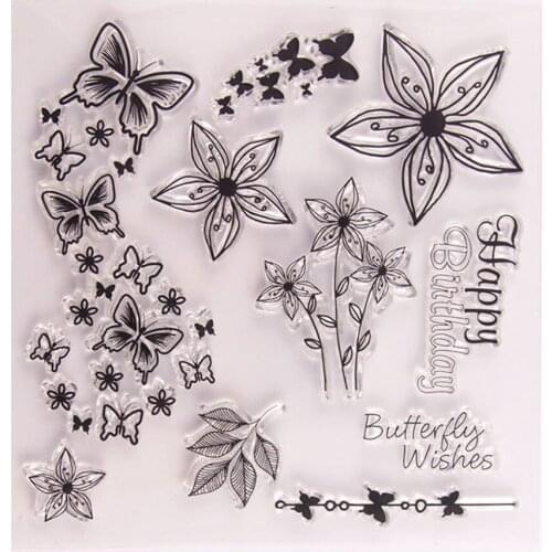 Butterfly And Flower Silicone Clear Stamp Seal DIY Scrapbook Embossing Album Decor Craft Art