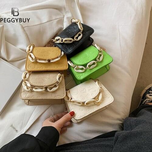 Retro Cartoon Embossing Solid Color Messenger Bag Women PU Chain Mini Flap Purse Small Shoulder Bags Ladies Messenger Bag