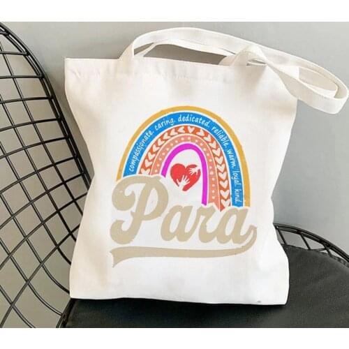 Teacher Supplies Para Rainbow Printed Tote Bag women Harajuku shopper Funny handbag girl Shoulder shopping Lady gift Canvas Bag