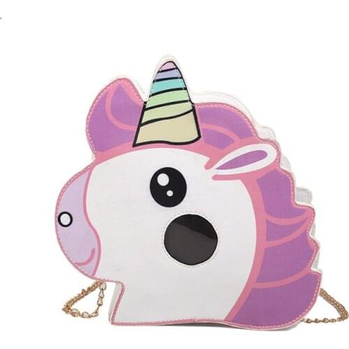 Unicorn Horse Shape Women PU Leather Cartoon Animal Creative Personality Chain Crossbody Shoulder Bag Mini Girls Casual Handbag