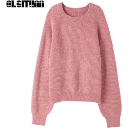New 2020 Winter and Autumn Vintage Long-sleeved Loose Large Size Sweater Long Knitted Pullover Pocket Sweater Coat