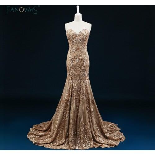 Custom Made Gold Sequin Mermaid Evening Dresses 2019 Sweetheart Lace Prom Dresses Long High Qaulity Party Gown IDE20