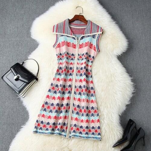 Womens European and American clothing 2021 summer new style Sleeveless collar Contrast color Fashionable gold knit dress