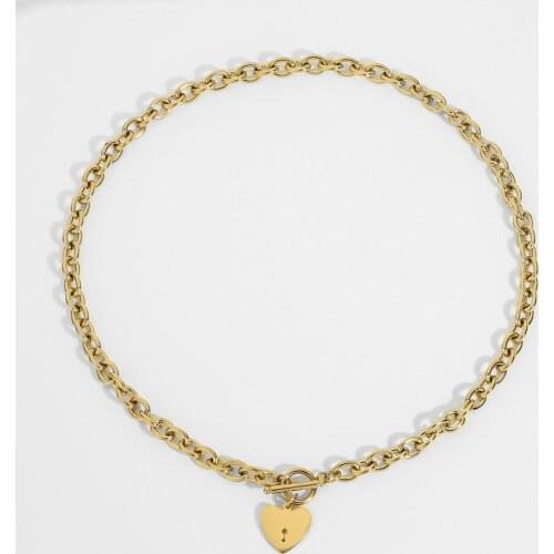 14K Gold Plated Titanium Steel Link Chain Heart Pendant Choker Necklaces Romantic Design Link Chain Heart Necklace for women