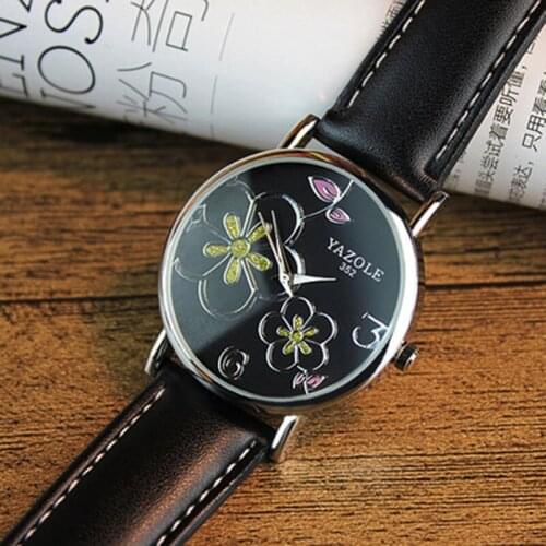 2019 Fashion Womens Watches Luxury Yazole Brand Leather Analog Quartz WristWatch Flower Ladies Watch Women Dress Reloj Mujer