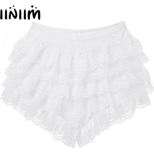 Womens Ladies Solid Color Under Skirt Dresses Protective Layered Lace Stretchy Pettipants Underpants for Dance Performance
