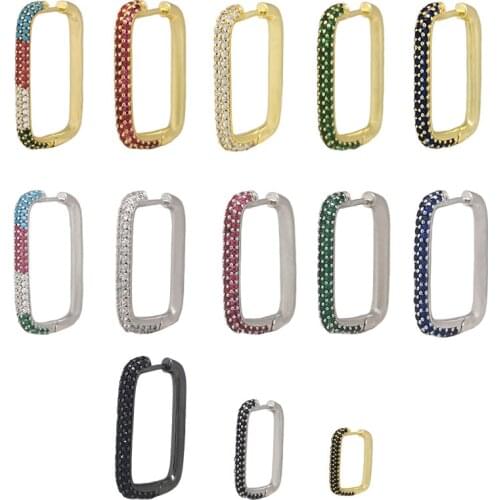 QMHJE 1 Piece Hoop Earring Women CZ Rainbow Jewelry Gold Silver Color Geometric Rectangle Hoops Earing Aretes Small Big