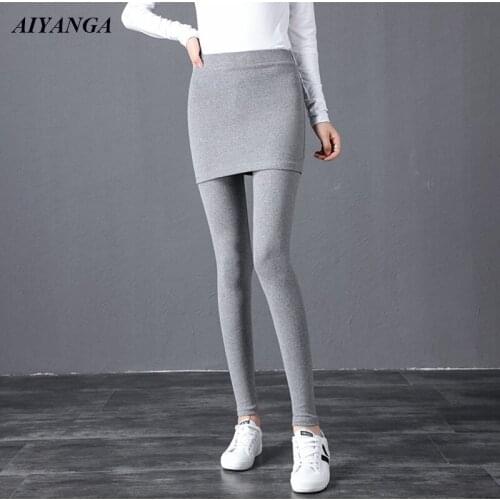 Black Gray Faux 2 Pieces Skirts and Pencil Pants Women 2019 Spring elasticity Trousers High Waist Slim Pant S M L XL 2XL 3XL