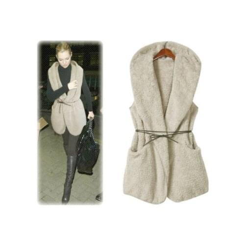 Winter Fur Vest Women Vest Hoodie Faux Lamb Fur Long Vest Women Coat Femme Waist coat 5colors