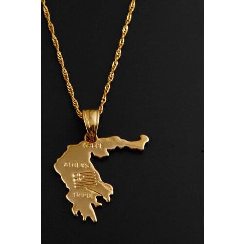 Gold Color Greece Map Pendant Necklace For Women Men Athens Greek Map Charm Jewelry
