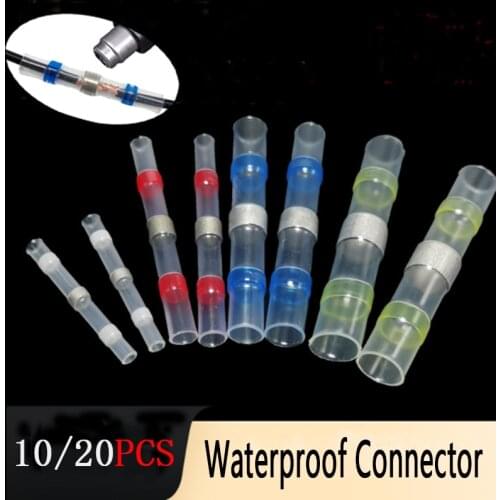 10/20 pcs Solder Seal Wire Connectors Heat Shrink Solder Butt Connectors Kit Automotive Marine Insulated Solder Connector