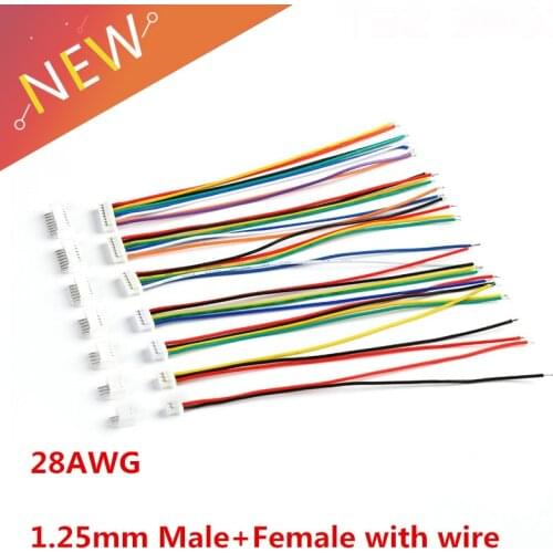 10 Sets Male & Female PCB Connector 1.25 JST 2/3/4/5/6/7/8/9/10 Pin Single Head Plug With 100mm Electronic Wire Connectors