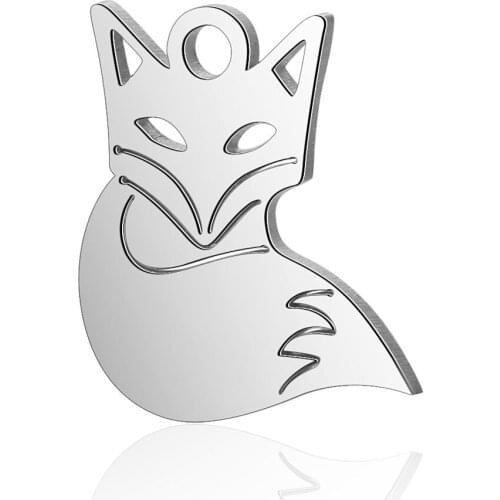 10pcs/lot 12*14mm Stainless Steel Fox Pendant Charms with Hook for DIY Necklace Findings Crafts Jewelry Making Party Gift