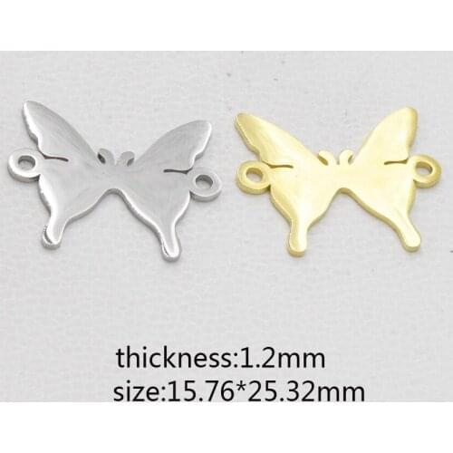 100% Stainless Steel Blank Butterfly Charm 2 Hole Butterfly Connector For Bracelet Mirror Polished Wholesale 20pcs