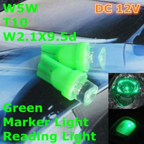 12V LED Green Color Car Bulb Lamp T10(10mm Flood Lamp)W5W W2.1X9.5d for Door Trunk Boot Licence Reading Light