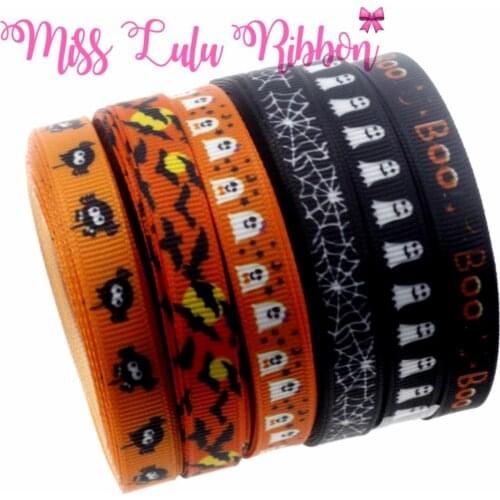 3/8"9mm Halloween Series Spider Patterns Printed Grosgrain Ribbon Ghost DIY Party Gift Packing 10yards/roll Hair Band Making