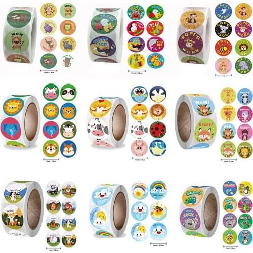 500PCS Reward Stickers Inspirational Sticker Rolls for School Rewards Student Kids Teacher Cute Animal Car Sticker Label