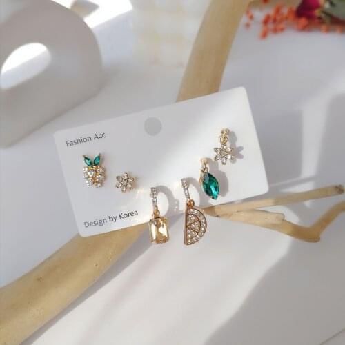 VENTFILLE 6 Pieces/set 925 Sterling Silver Zircon Geometric asymmetric set earrings Set Creative Geometric Earrings Suit