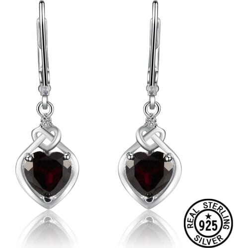 925 Sterling Silver Drop Earrings Garnet Natural Gemstone Heart Shape For Women Luxury Anniversary Gifts Fine Jewelry