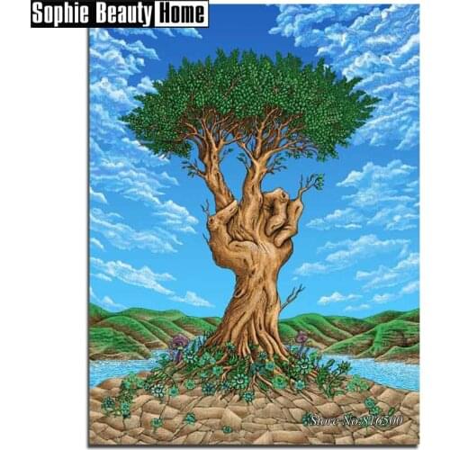 Needlework Diy 5D Diamond Painting Tree Under Sky Full Diamond Mosaic Patterns Diamond Embroidery Rhinestones Home Decor 062616