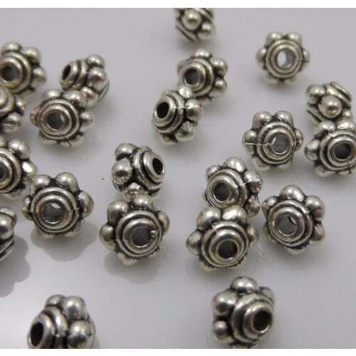 Free Shipping Wholesale 2000pcs Antique Silver Corrugated Rim Studded Rondelle Spacer Beads 4x4.5mm DIY