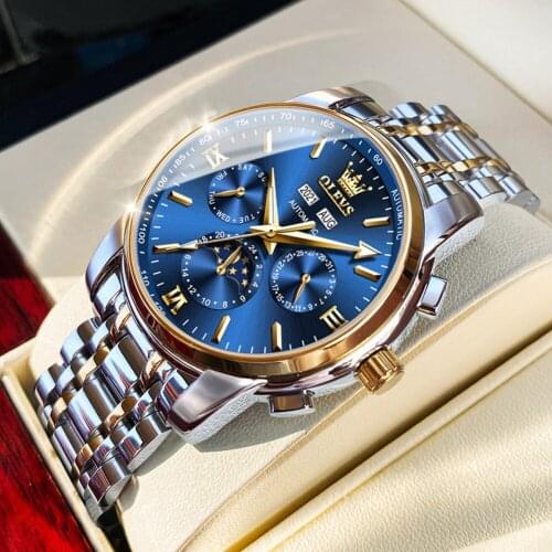 Top Luxury Automatic Watch for Men Mechanical Watches Stainless Steel Moon Phase Waterproof Wristwatch Box Gifts for Male 40mm