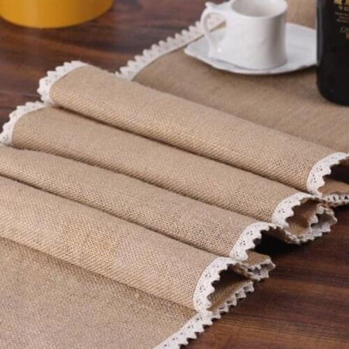 Burlap Lace Table Runner Rustic Jute Linen Tablecloth Wedding Festival Party Table Flag Event Table Decoration Dust Cover