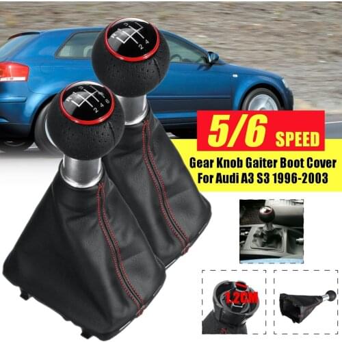 For Audi A3 S3 2001 2002 2003 5 6 Speed Leather 12mm Car Gear Shift Knob Lever Stick Handle Gaiter Boot Cover Level Red Stitch
