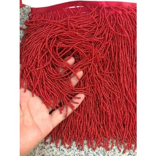 Round beads YG-06 Red colors hot sale beaded Fringe Ribbon Trim Fringe Tassel Lace Trim for party dress