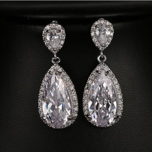 KSRA Romantic Crystal Cluster Drop Zircon Earrings For Women Sparkle Wedding Bride Jewelry Personality Bridesmaid Accessories Ne