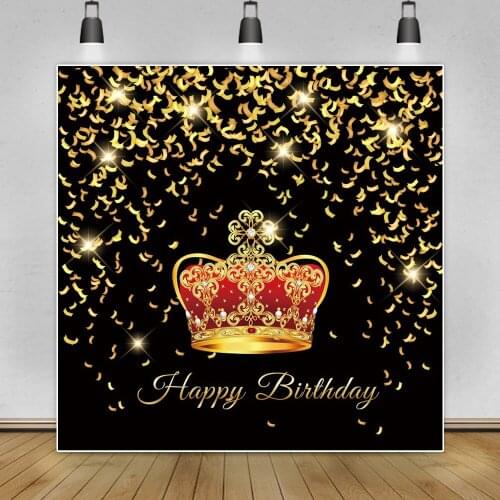 Laeacco Prince Birthday Photography Backgrounds Red Crown Gold Ribbon Photo Backdrops Baby Shower Custom Poster Photocall Banner