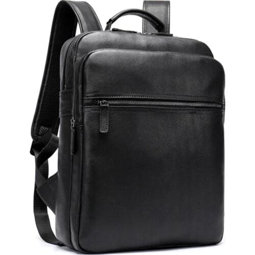 Luuafn Classic Design Black Laptop Business Backpack Of Men Genuine Leather Computer Bag With USB Cable Connector Men Daypack