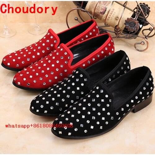 Choudory Zapatillas Deportivas Hombre Mens Dress Shoes Genuine Leather Red Slip On Men FLat Slippers shoes Mens Velvet Loafers