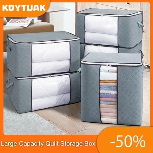 Non-Woven Quilt Large Capacity Storage Box Moisture-proof Portable Clothes Cabinet Container Visible Closet Sweater Organizer