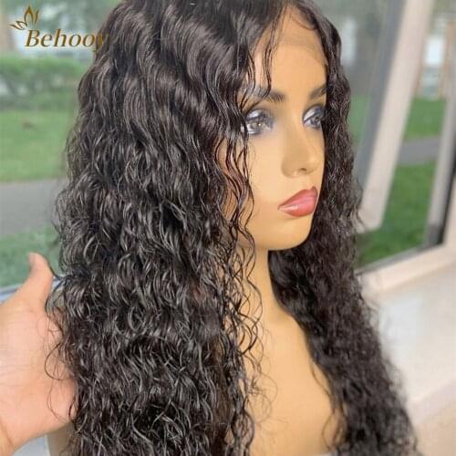 Black Long Water Wave Lace Wigs With Baby Hair For Women Wet Wave Hair Synthetic Lace Front Wigs Heat Resistant Fiber
