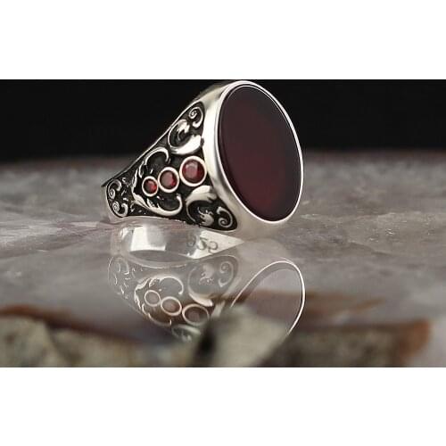 Natural Quartz Stone Traditional Akik Turkish 925 Silver Mens Handmade Signet Rings Jewelry Gift From Turkey for Women Men