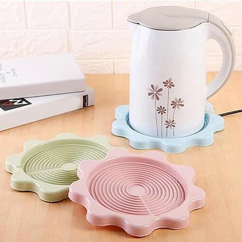 Food-grade Plastic Thermos Insulation Pad Heating Kettle Tray Household Sunflower flower shape Kettles Mat Kitchen Tool